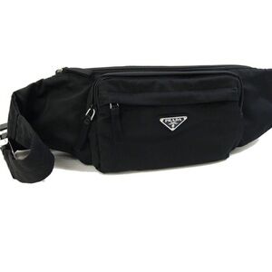 Prada Black Nylon Belt Bag with Triangle Logo
